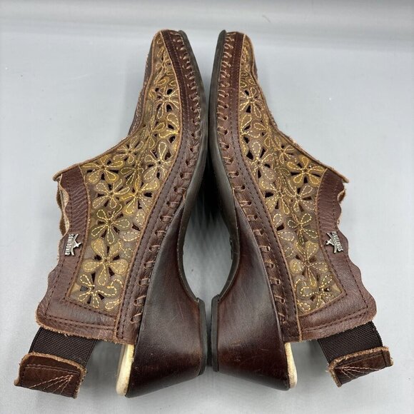 Pikolinos Women’s Romana‎ Shoes Sz 36 Brown Leather Flower Cutout Slingback - Picture 7 of 8